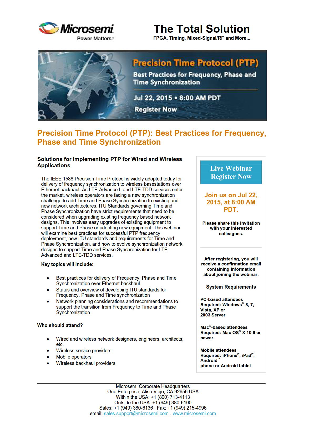 Precision Time Protocol (PTP): Best Practices for Frequency, Phase and Time Synchronisation